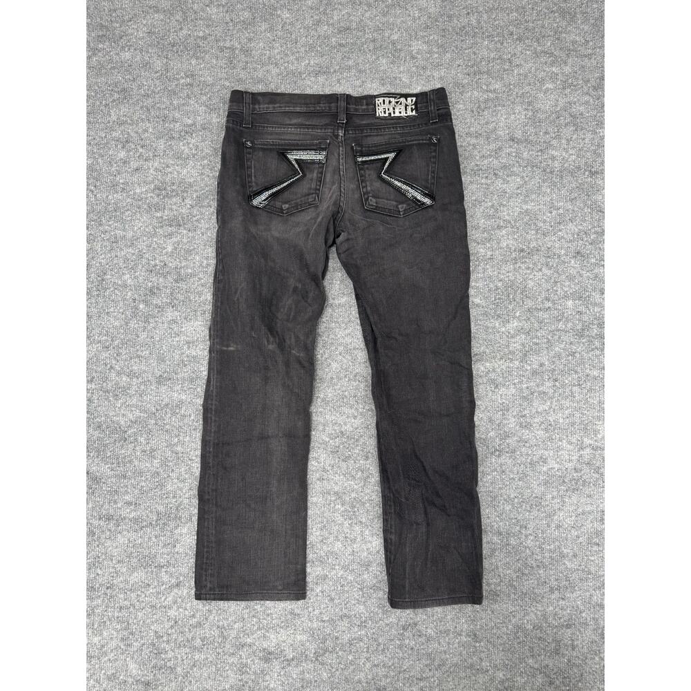 Rock & Republic Stella Jeans Size 28 Black Crystal Embellished Back Pockets Jean